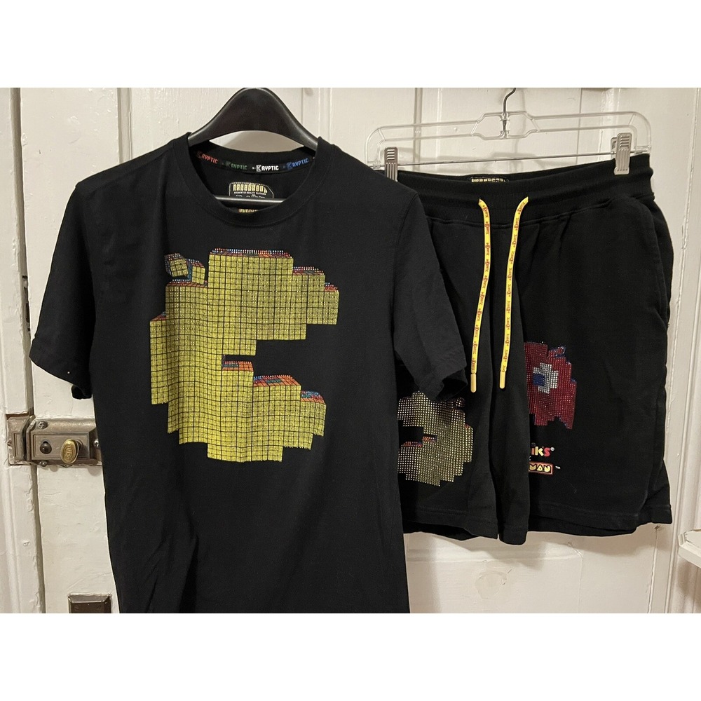 Kryptic Rubik's Cube x Pac-Man Jeweled T Shirt & Shorts Black Medium